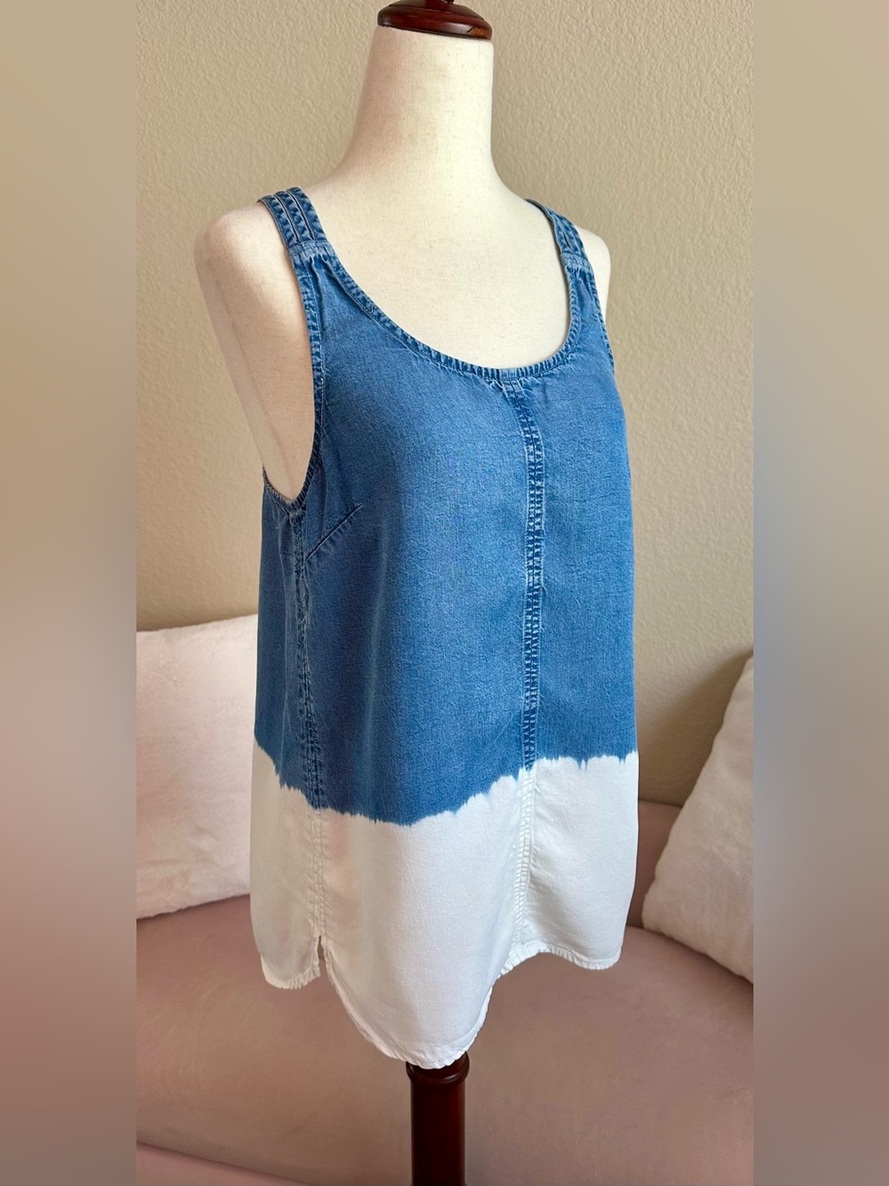 Splendid Tank Top Blue White Dip Dye Chambray Women’s Small Strappy Coastal Soft